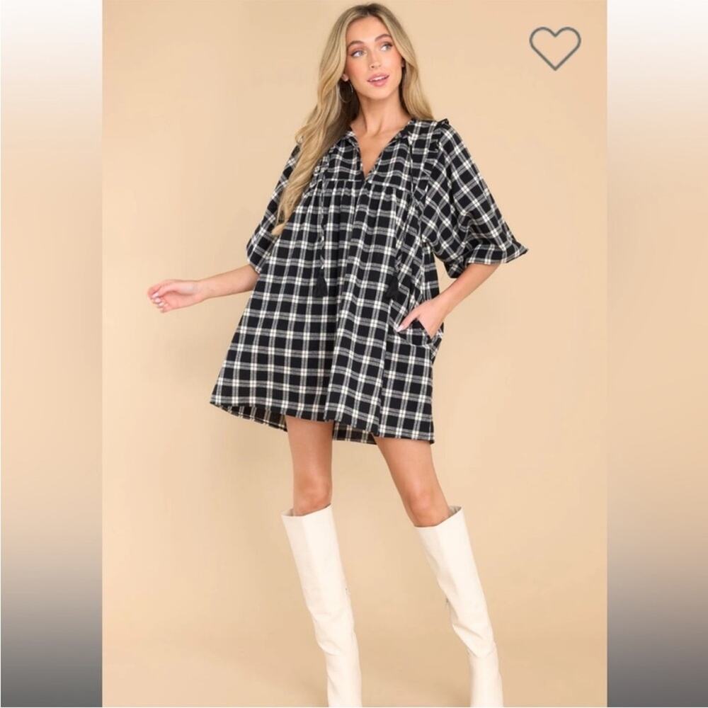 Day & Moon Red Dress Boutique Pinky Promise Black Plaid Dress Size L